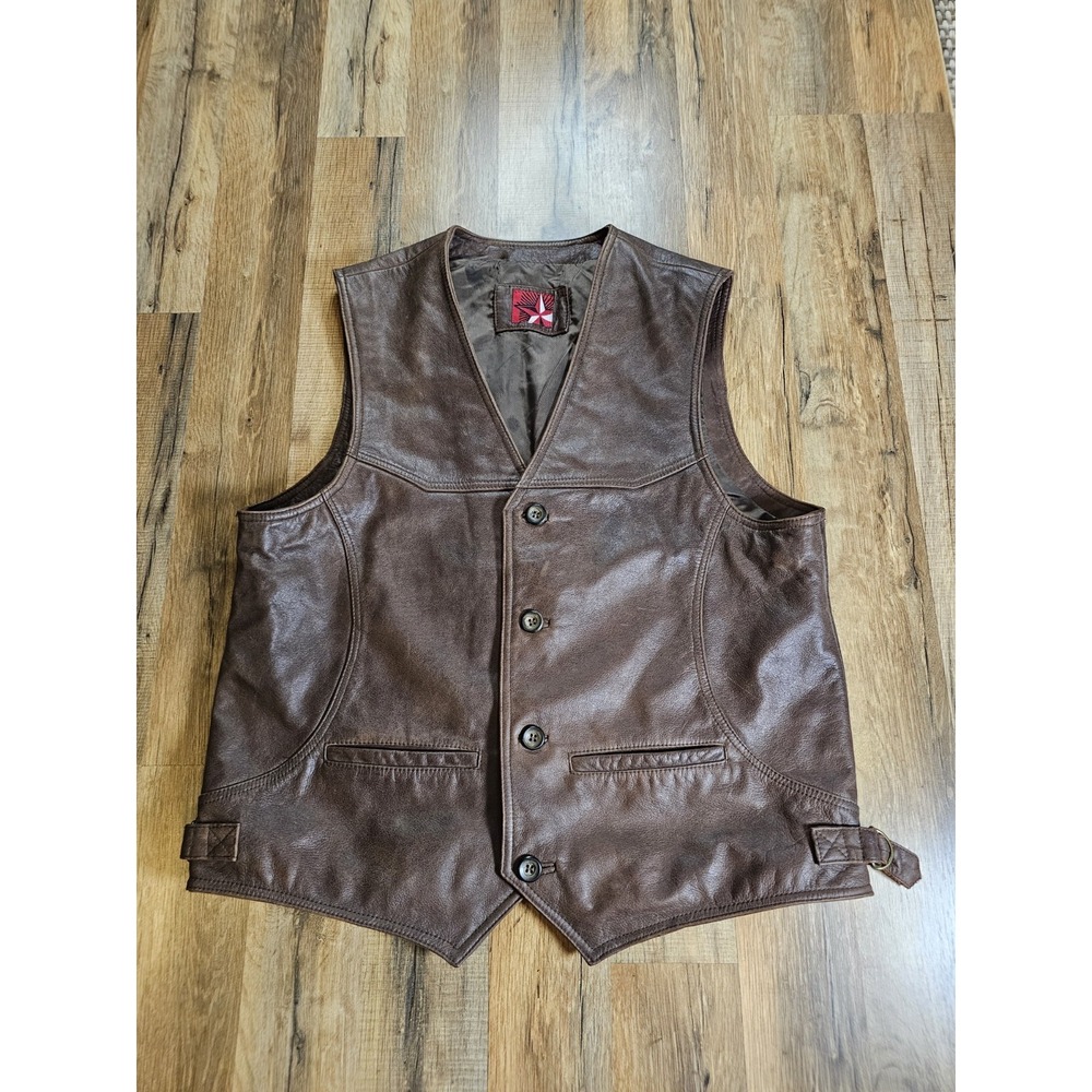 Marlboro Brown Vintage 1990's Leather Vest Men's Size M Ranch Country Biker